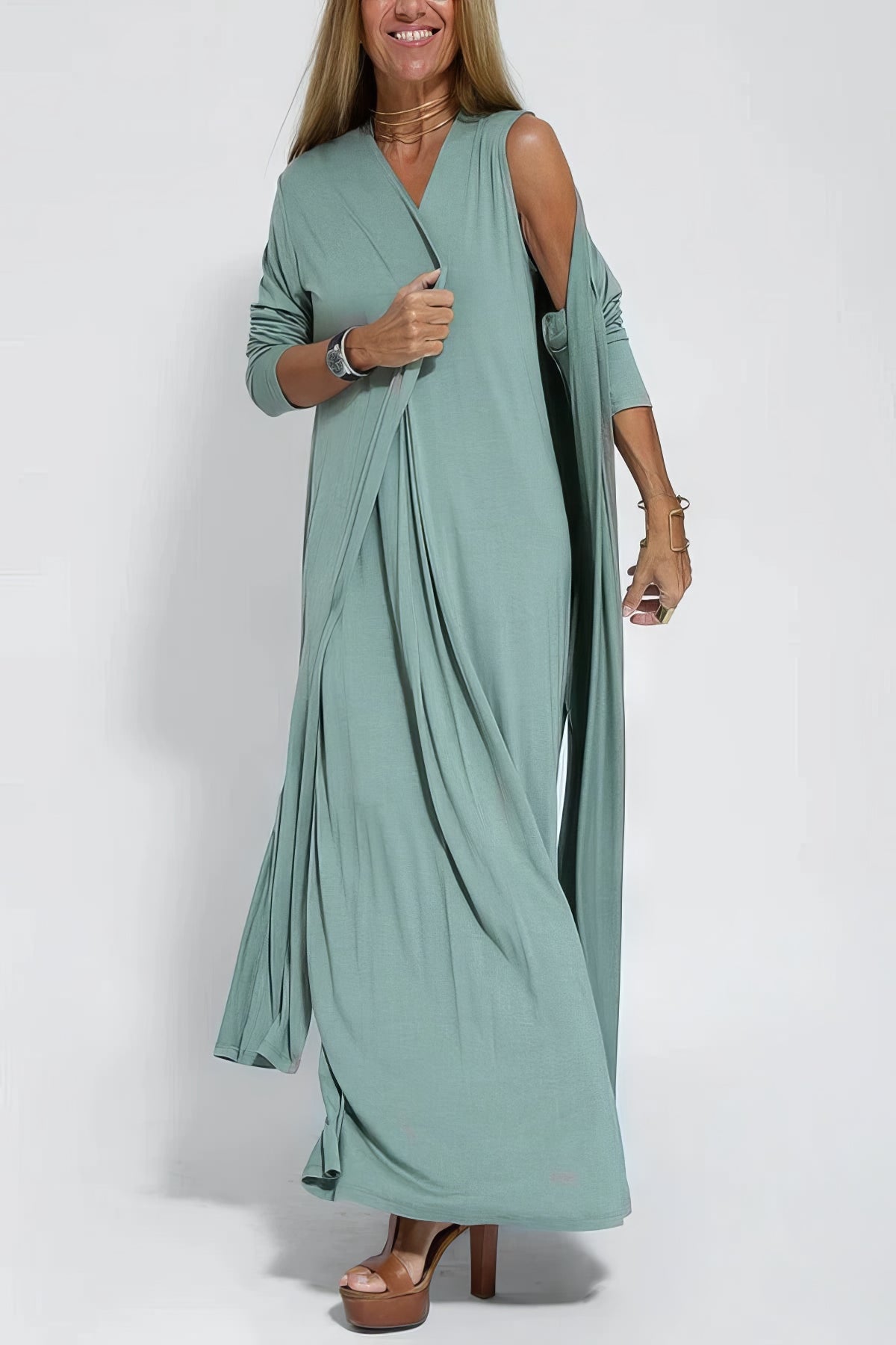 ELISE | Elegantes Langes Kleid mit Passendem Cardigan als Geschenk